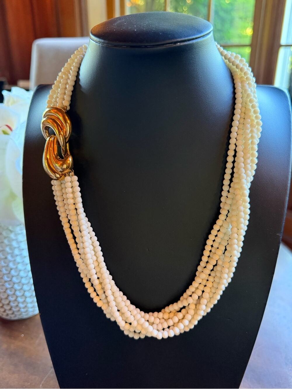 Vintage Ciner Multistrand Necklace #K71 gold tone white